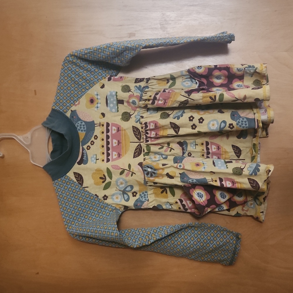 Jelly the Pug girls yellow flower and bird print top. Scrapbook collection